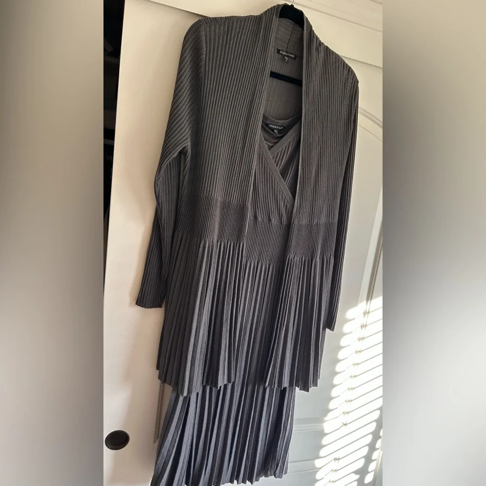 EILEEN FISHER Refined Viscose Pleat Kick Surplice Knee Length Dress, XL NWT - Picture 8 of 15